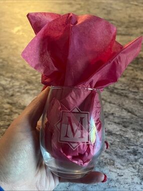 Monogrammed “”M” Stemless Wine Glass EUC